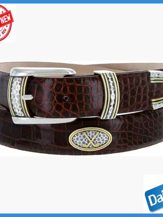Classic Gold Buckle Reversible Belt Genuine Leather Dress  Men\'s Genuine Leather Dress Belt with Golf Buckle, Size 38